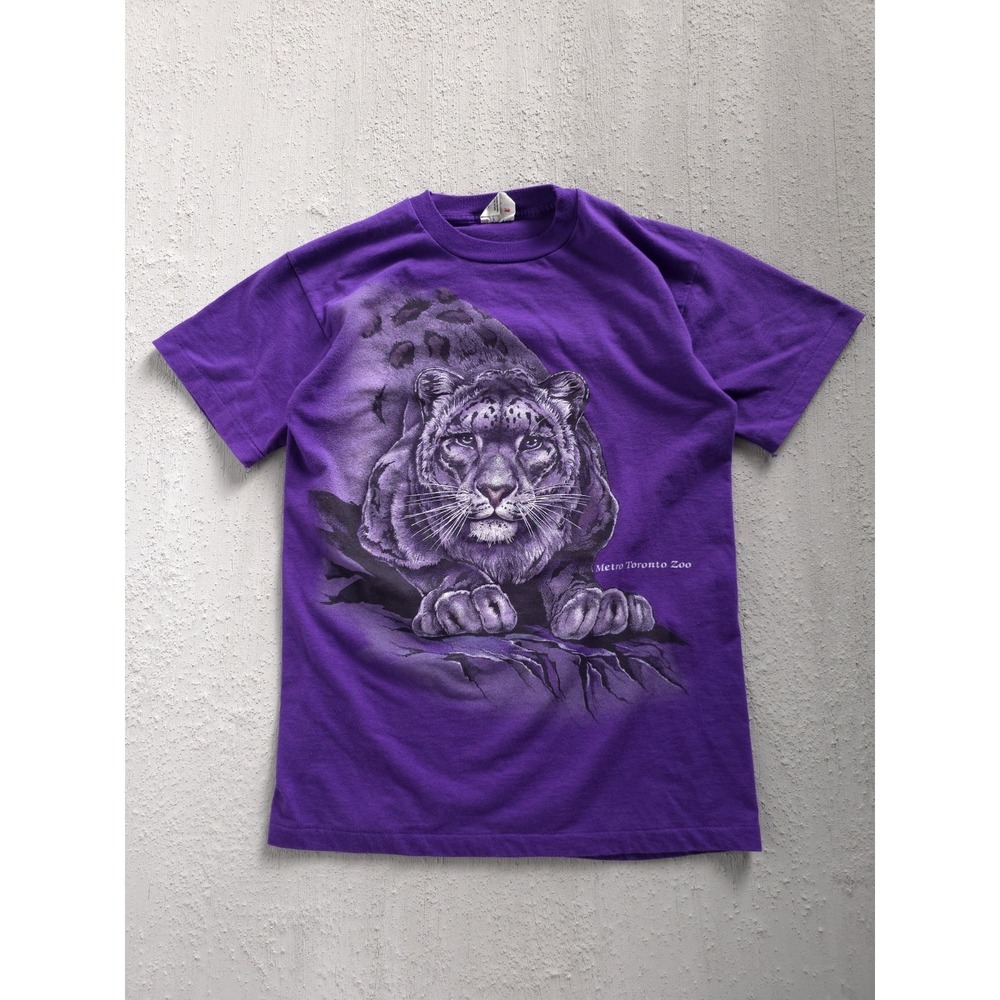 Vintage 80s Metro Toronto Zoo Purple Single Stitch Cotton T-shirt White Tiger‎ S